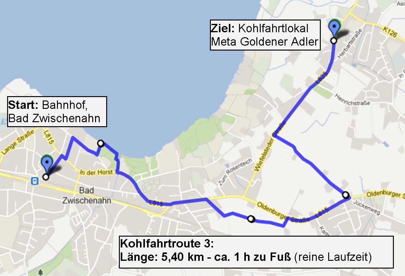 Karte Route 3 Stadt und Land in Bad Zwischenahn